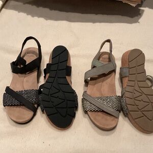 Earth Origins Women's Braided Slingback Sandals in Black and Gray-Taupe